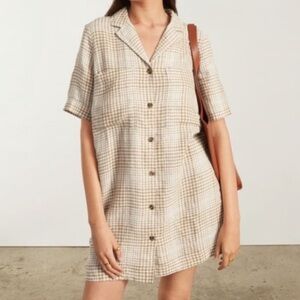 Everlane Linen Workwear Plaid Shirt Dress